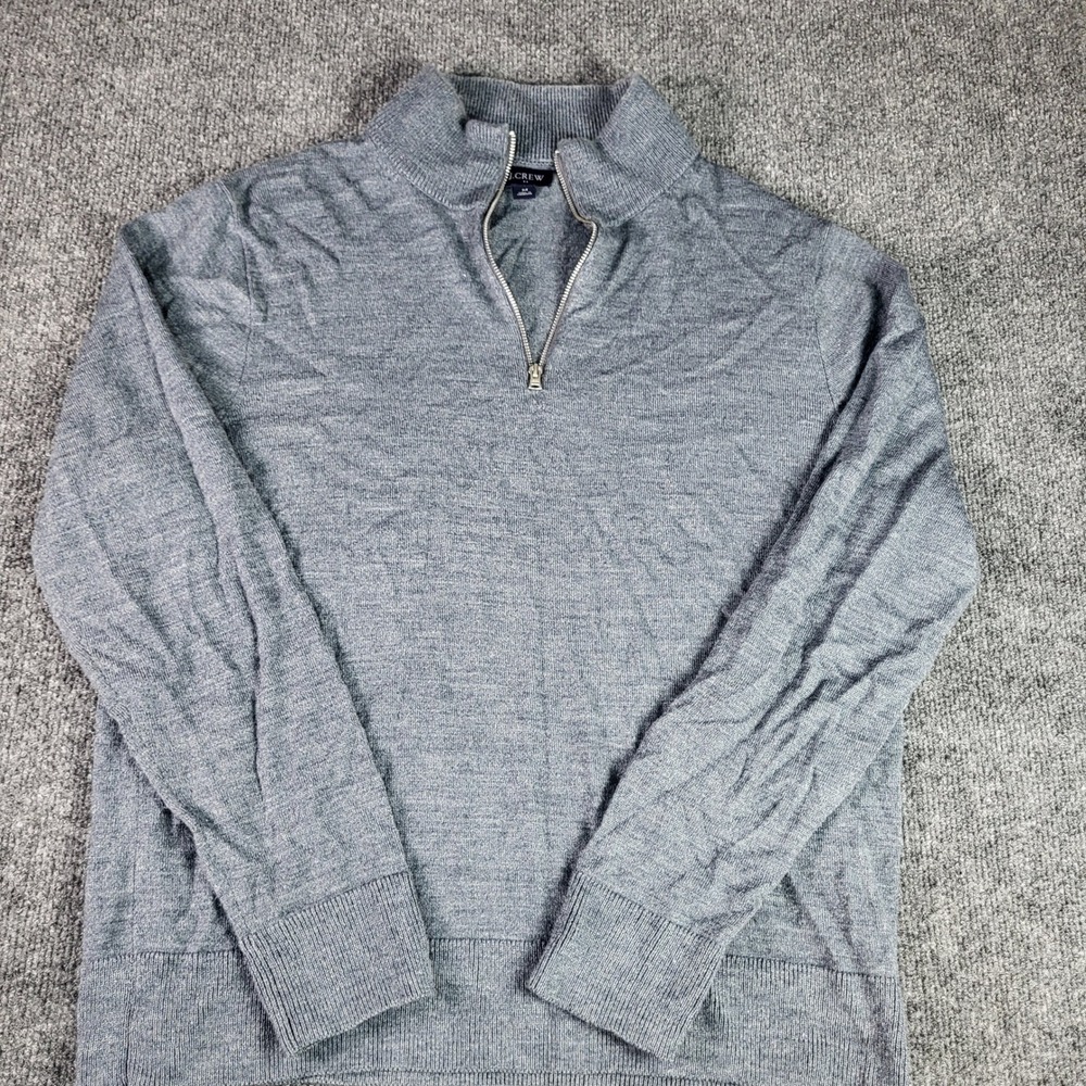 J.Crew Mens Medium Gray Merino Wool Blend Quarter Zip Pullover Sweater M